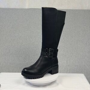 Good Choice Jonah Black Tall Knee High Lug Sole Buckle Boots Women 6